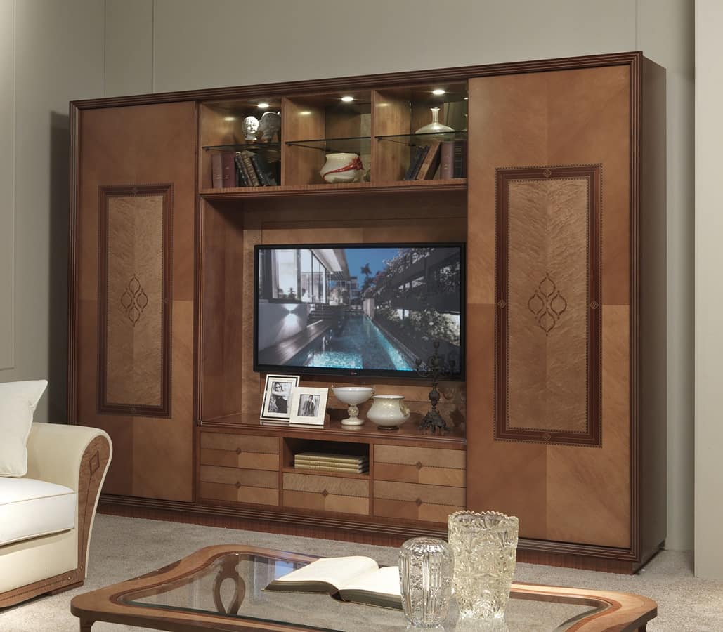 Mobile porta tv con libreria in stile classico for Stile contemporaneo mobili