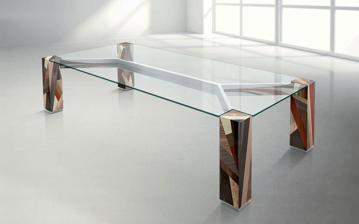 Tavolo in legno massello incrociato piano rettangolare in for Gambe tavoli design