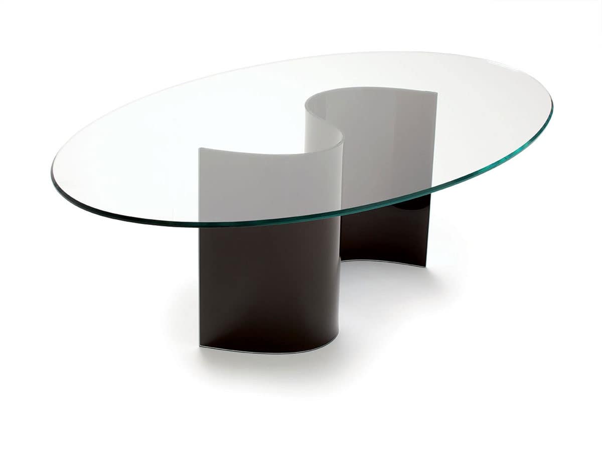 Tavolo da pranzo con piano ovale in vetro per albergo for Tavolo pranzo vetro