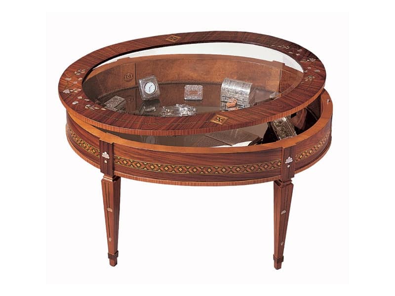 Tavolino classico da salotto con bacheca in legno for Tavolini in legno