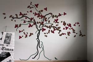 CONCEPT TREE Black-Brown-Grey-Red, Adesivo murale con albero di natale, complemento d'arredo
