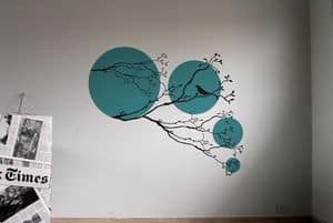 SPRING Black-Turquoise, Adesivo murale con sfere e rami, complemento d'arredo
