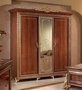 Giotto armadio piccolo, Armadio classico in noce con 3 ante e specchio centrale