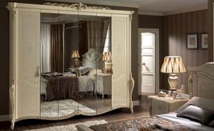 Tiziano armadio, Armadio classico 6 ante, con specchio, ideale per camere da letto di lusso