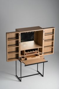 Tury mobile bar, Mobiletto bar, in legno, con porta bicchieri
