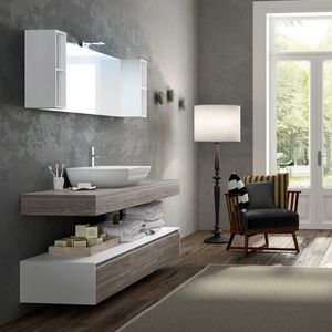 Change comp. 29, Mobile da bagno con effetto legno e lavabo in ceramica