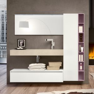 Change comp. 32, Mobile bagno moderno con cassetti, armadio e mensole