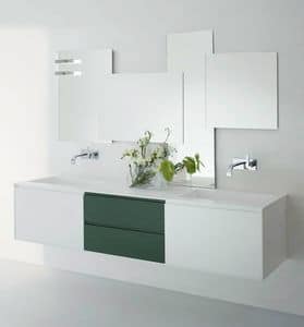 Coc 02, Mobile lavabo moderno, con cassetti, nei colori bianco e verde