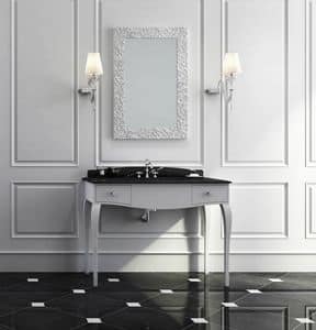 Dolce Vita 02, Mobile da bagno in stile classico, bianco opaco con piano in marmo nero