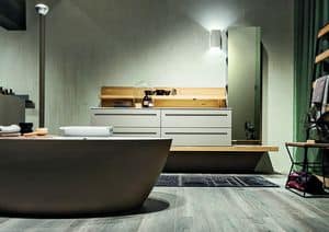 Ker 318, Composizione da bagno in legno di rovere con vasca