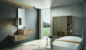 Kyros 112, Composizione di mobili per bagno con pensili in legno