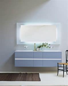 Light 01, Mobile bagno con due lavabi, colore azzurro opaco