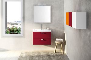 Lime  comp.25, Mobile da bagno rosso, con lavabo in ceramica