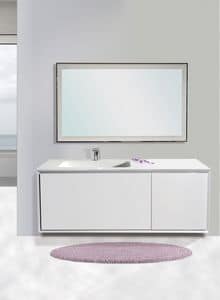 Quarzo comp.04Q, Mobile bagno, con piano e lavabo in vetro, specchiera retroilluminata