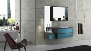 Mobile bagno cemento con specchio e luce, pensile bagno con anta ribalta.  Dimensioni 73x14x61h cm.