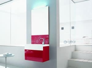 Trenta5 02, Mobile bagno rosso lucido, con specchiera decorata