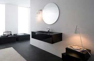 Yumi 04, Mobile bagno, con lavabo in vetro, finitura nero lucido