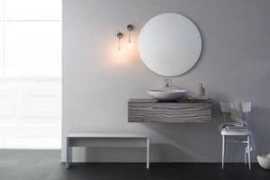 Yumi 05, Cassettiera per bagno, in zebrano bianco, con lavabo da appoggio