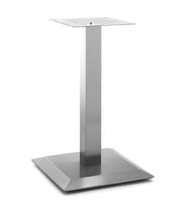 Art.251, Base quadrata per tavolo, struttura in acciaio satinato con un tubo centrale, per uso contract e domestico
