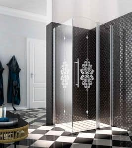 HERITAGE, Chiusura doccia con cristallo decorato, profilo raccogligoccia