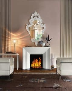 Art. VL411, Elegante caminetto in legno bianco