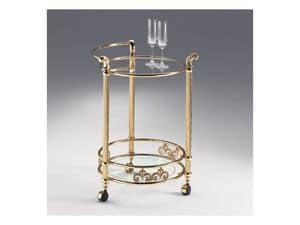 Creative Co-Op Carrello Bar Rotondo In Ottone Martellato 2 Livelli Con Ruote