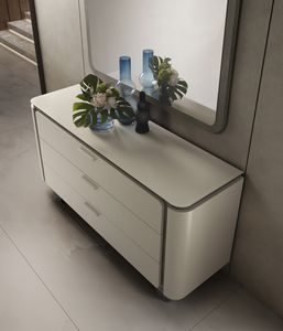 PERLA cassettiera, Com� a 3 cassetti, con piano in vetro satinato