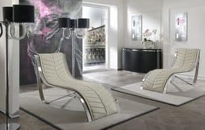 Wave, Chaise longue imbottita, struttura in metallo cromato, ambienti residenziali classici