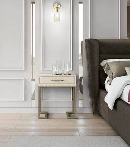 Art. 92116, Comodino in legno con 1 cassetto, base in metallo