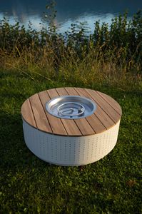 FIRE-PIT TEAK, Braciere tondo con piano in teak