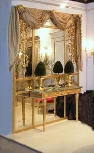BOISERIE CON CONSOLLE ART. BS 0002 + CL 0009, Boiserie con consolle, in legno dorato e specchi