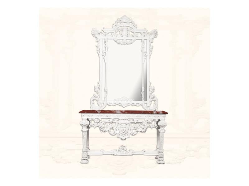 Console art. 226/a, Consolle in legno laccato bianco, piano in marmo rosso