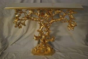 CONSOLLE ALBERO ART. CL0062, Consolle a forma di albero, intagliata a mano, dorata