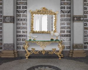 CONSOLLE BAROCCA MALACHITE, Consolle in stile Barocco, con piano in Malachite