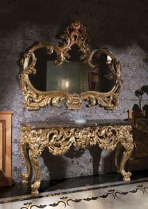 F105, Consolle con piano in marmo e specchio dorato