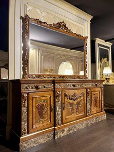 Art. 9000 credenza Luigi XV, Lussuosa credenza con intagli ed intarsi