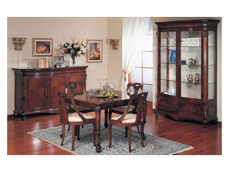 Credenza classica di lusso, in legno intagliato, per salotto