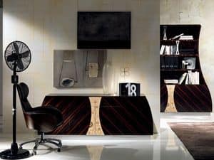 CR42 Cartesio credenza, Madia in legno con 4 ante, decori floreali su fondo rovere