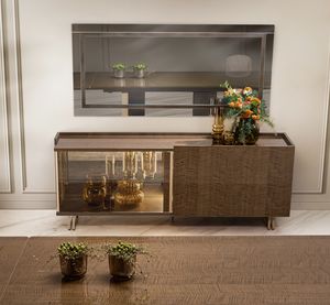 FIAMMA credenza 4 ante, Madia elegante con vetro angolare bronzato