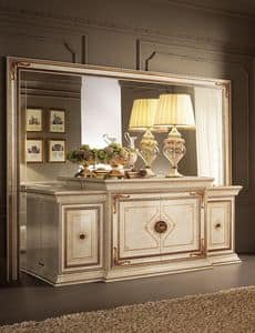 Leonardo buffet, Buffet classico, con finiture in foglia oro, 4 ante