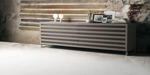 Line, Credenza in legno con 2 ante scorrevoli, inserti in noce