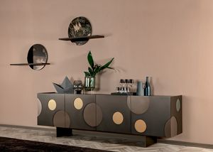 MATISSE
 programma, Programma in MDF laccato con decori traslucenti e base in metallo