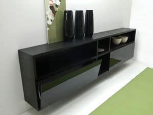 Set Madia, Credenza sospesa, porte a ribalta, per cucine di design