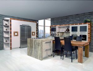 Nscira cucina 100, Cucina con penisola, con piano in marmo, laccata tortora lucido