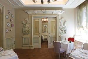 Boiserie Bianca, Boiserie laccata bianca, preziosi intagli creati artigianalmente, per hotel e ville prestigiose