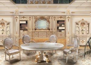 F850 Boiserie, Boiserie laccata bianco e oro, per salotti in stile classico di lusso