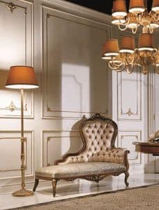 5631, Dormeuse in legno di faggio massello, schienale e seduta imbottiti, per ambienti in stile classico di lusso