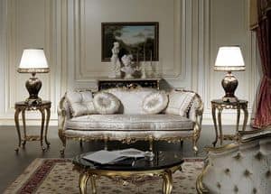 Art. VE/203 divano Venezia, Divano di lusso, stile Luigi XV, con preziosi intagli