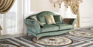 Audrey divano, Lussuoso divano, in stile classico, in pregiato tessuto verde