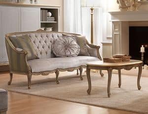 Belle Epoque 486 divano, Divano classico a tre posti, in legno intagliato a mano, per salotti